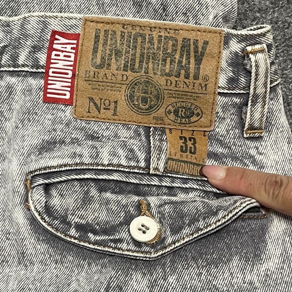 Vintage 90s Unionbay Acid Wash Cargo Jeans Size 33 Relaxed Fit Baggy - Picture 5 of 8